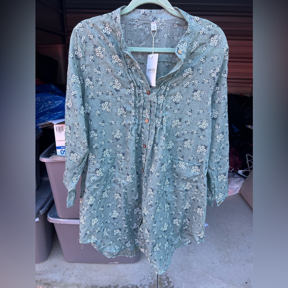 Teal Floral Women's Blouse